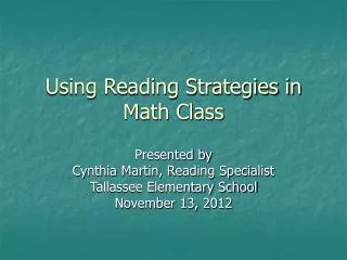 Using Reading Strategies in Math Class