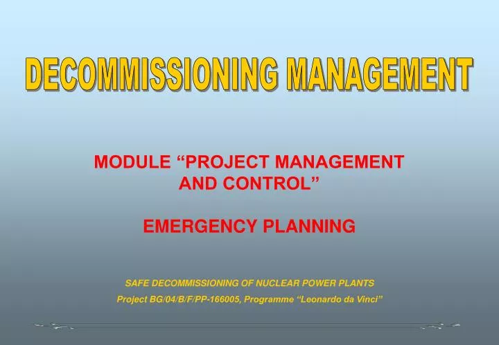 module project management and control emergency planning