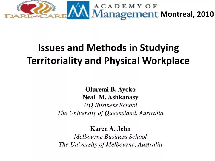 issues and methods in studying territoriality and physical workplace