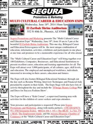 MULTI CULTURAL CAREER &amp; EDUCATION EXPO Wednesday, June 18 th , 2014 10am-5pm