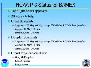 NOAA P-3 Status for BAMEX