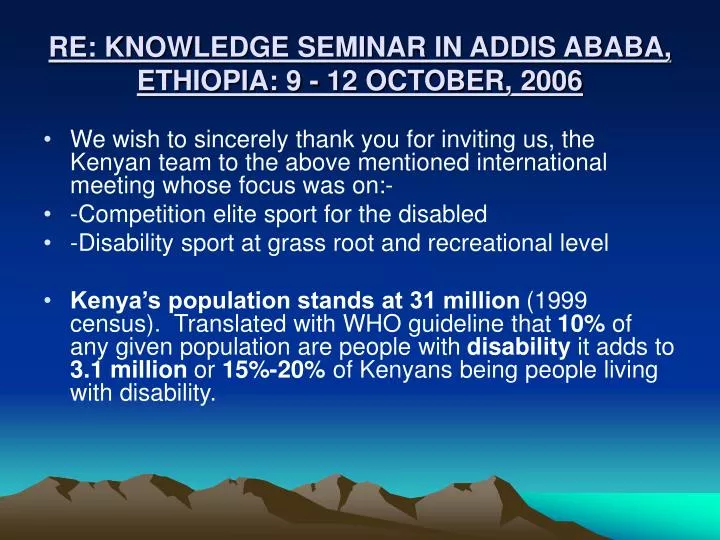 re knowledge seminar in addis ababa ethiopia 9 12 october 2006