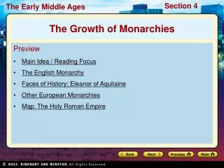Preview Main Idea / Reading Focus The English Monarchy Faces of History: Eleanor of Aquitaine