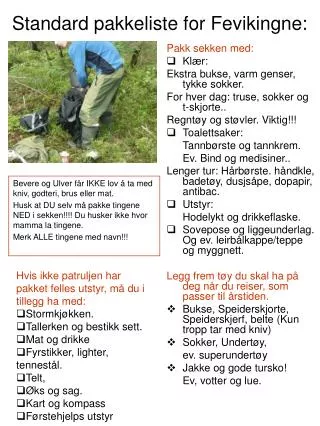 standard pakkeliste for fevikingne