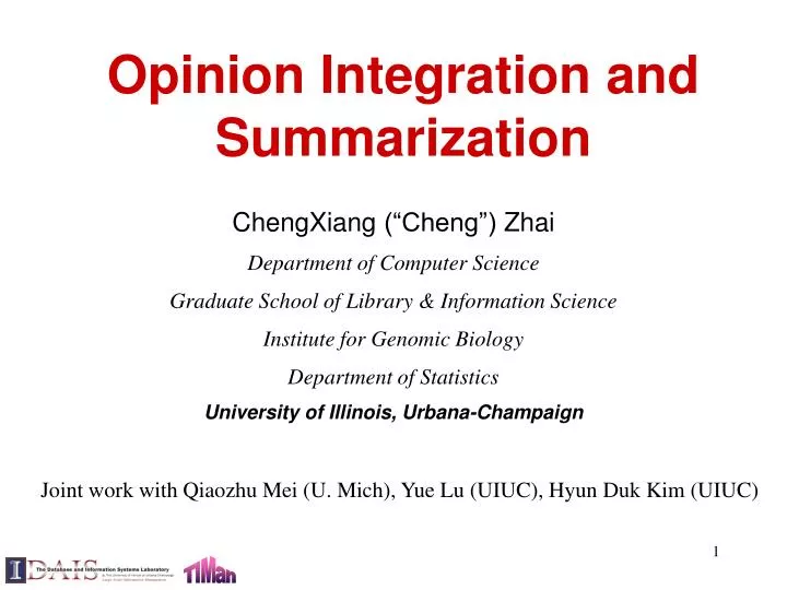 opinion integration and summarization
