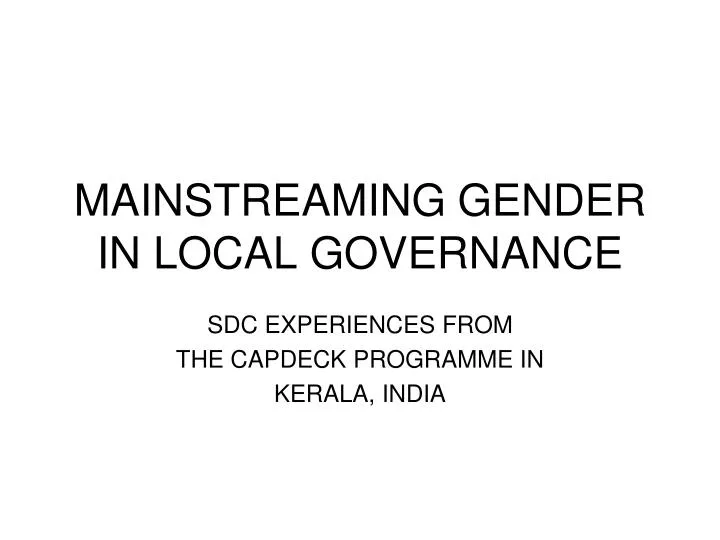 mainstreaming gender in local governance