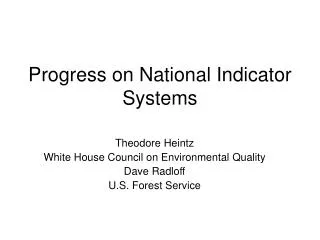 Progress on National Indicator Systems