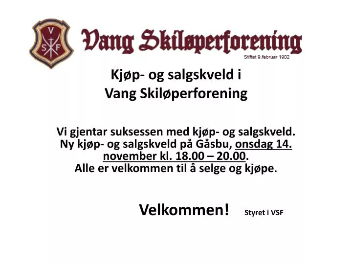 kj p og salgskveld i vang skil perforening