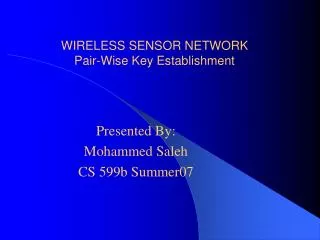 wireless sensor network pair wise key establishment