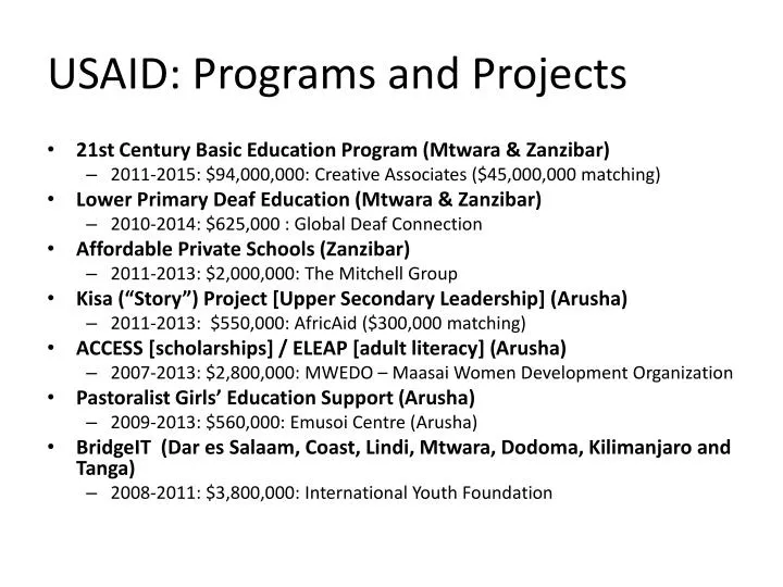 usaid programs and projects