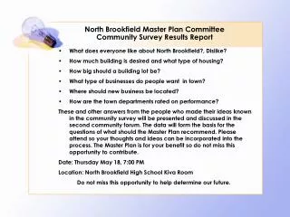 North Brookfield Master Plan Committee Community Survey Results Report