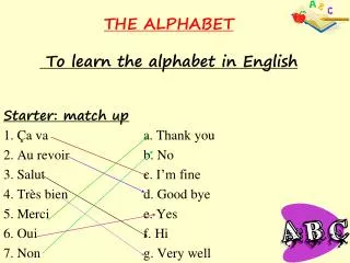 THE ALPHABET To learn the alphabet in English