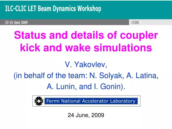 status and details of coupler kick and wake simulations