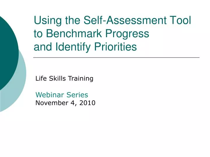 using the self assessment tool to benchmark progress and identify priorities