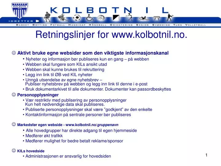 retningslinjer for www kolbotnil no