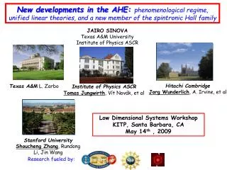 Low Dimensional Systems Workshop KITP, Santa Barbara, CA May 14 th , 2009