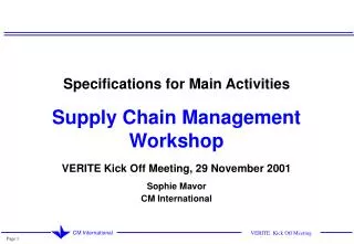 Specifications for Main Activities Supply Chain Management Workshop