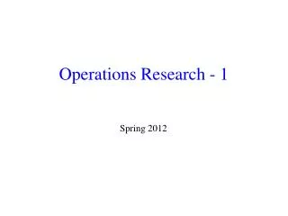 Operations Research - 1