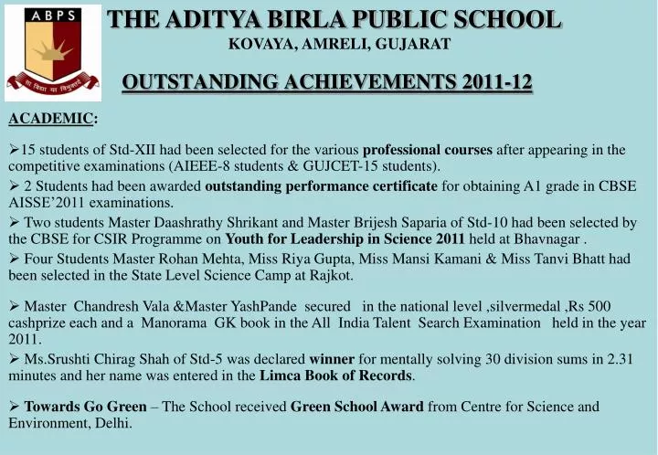 outstanding achievements 2011 12