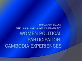 Women Political Participation: Cambodia Experiences