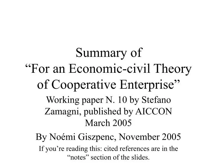 summary of for an economic civil theory of cooperative enterprise