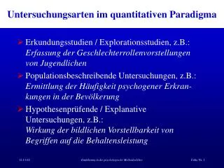 untersuchungsarten im quantitativen paradigma