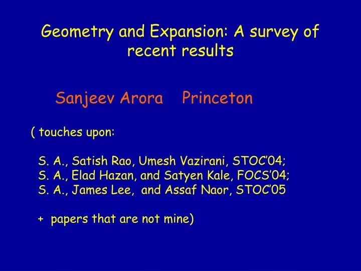 geometry and expansion a survey of recent results