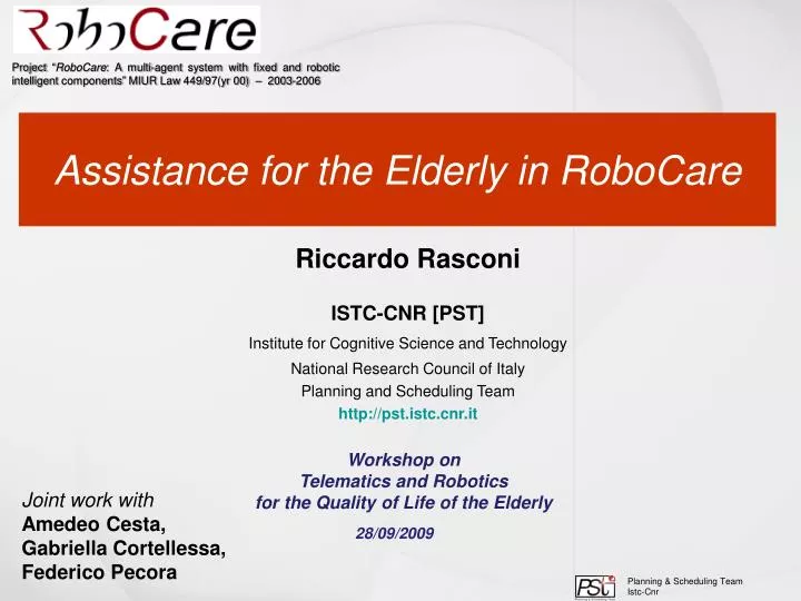 assistance for the elderly in robocare