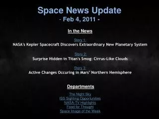 Space News Update Feb 4, 2011 -