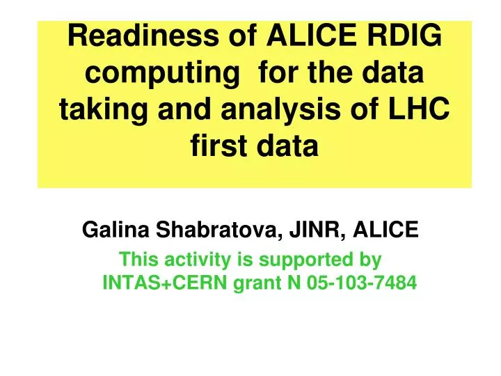 readiness of alice rdig computing for the data taking and analysis of lhc first data