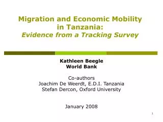 Migration and Economic Mobility in Tanzania: Evidence from a Tracking Survey