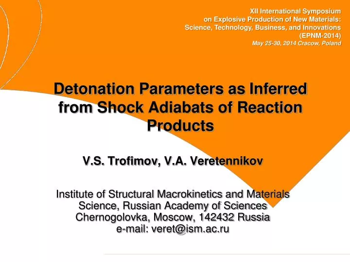 detonation parameters as inferred from shock adiabats of reaction products