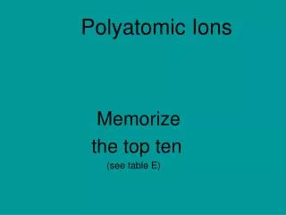 Polyatomic Ions
