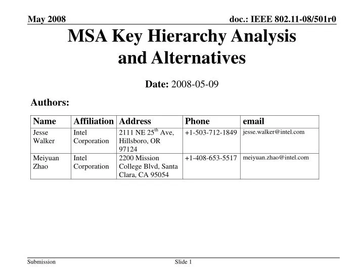msa key hierarchy analysis and alternatives