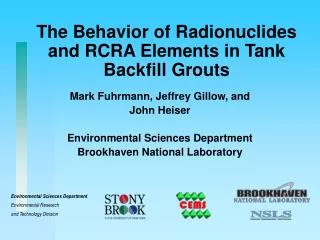 The Behavior of Radionuclides and RCRA Elements in Tank Backfill Grouts