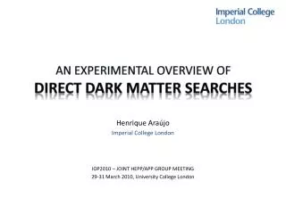 AN EXPERIMENTAL OVERVIEW OF Direct Dark Matter Searches