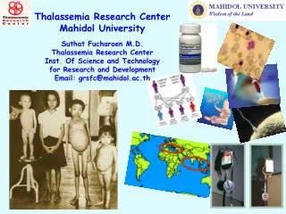Thalassemia Research Center Mahidol University Suthat Fucharoen M.D. Thalassemia Research Center