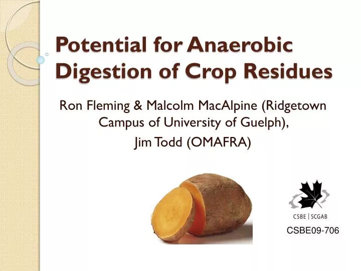 potential for anaerobic digestion of crop residues