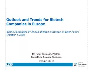 Dr. Peter Reinisch, Partner Global Life Science Ventures