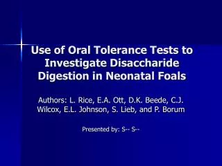 Use of Oral Tolerance Tests to Investigate Disaccharide Digestion in Neonatal Foals