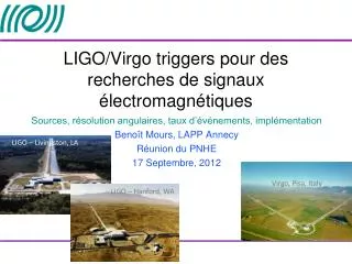 ligo virgo triggers pour des recherches de signaux lectromagn tiques