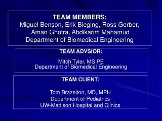 TEAM ADVSIOR: Mitch Tyler, MS PE Department of Biomedical Engineering