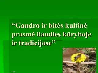 “Gandro ir bitės kultinė prasmė liaudies kūryboje ir tradicijose”