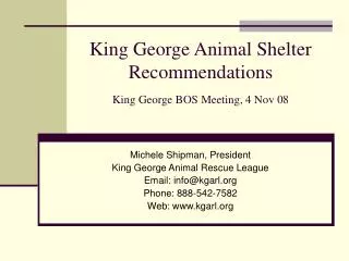 King George Animal Shelter Recommendations King George BOS Meeting, 4 Nov 08