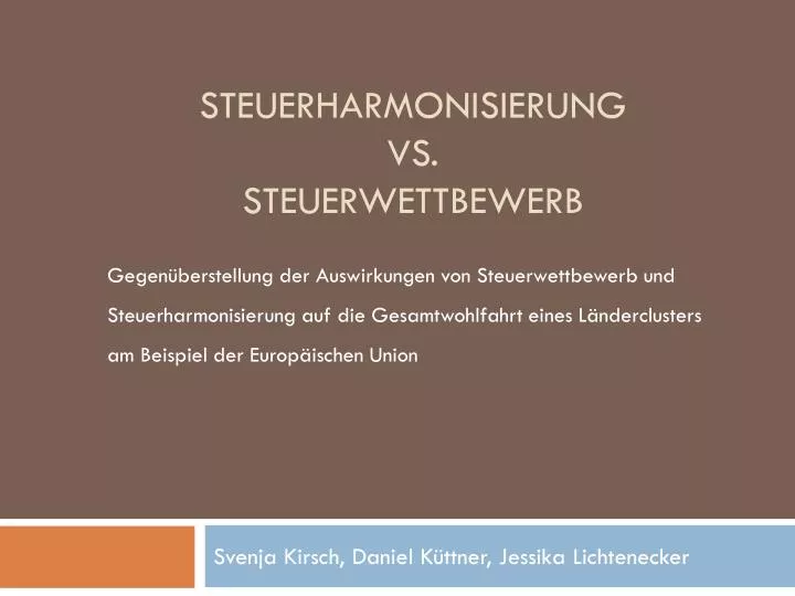 steuerharmonisierung vs steuerwettbewerb