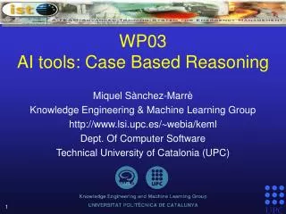 WP03 AI tools: Case Based Reasoning
