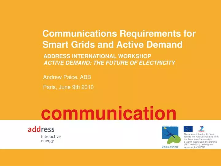 communications requirements for smart grids and active demand