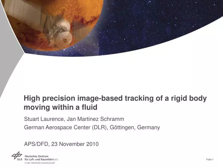 high precision image based tracking of a rigid body moving within a fluid