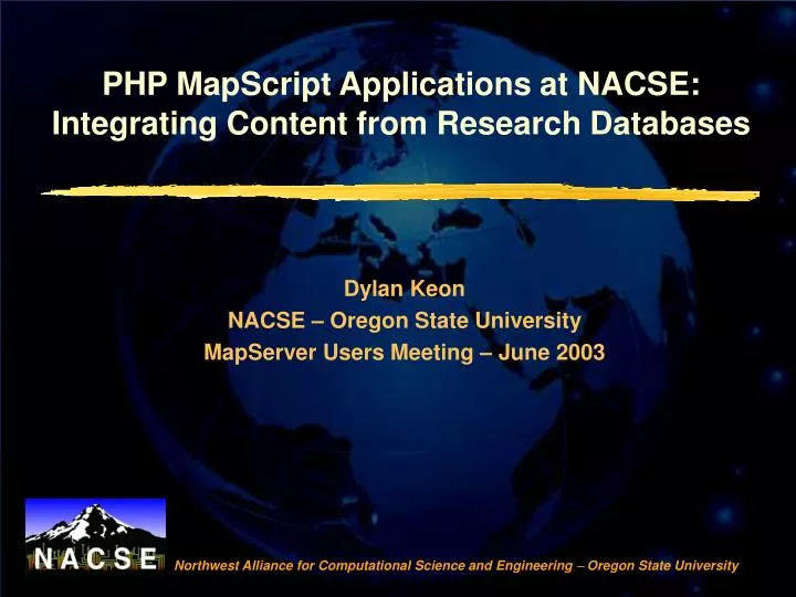 php mapscript applications at nacse integrating content from research databases