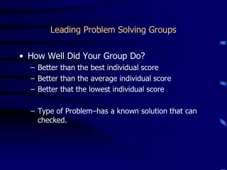 Leading Problem Solving Groups